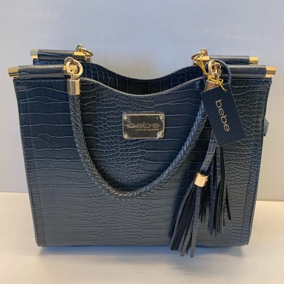 bebe Natalie Croco Shopper Satchel Handbag Grey - Picture 2 of 12